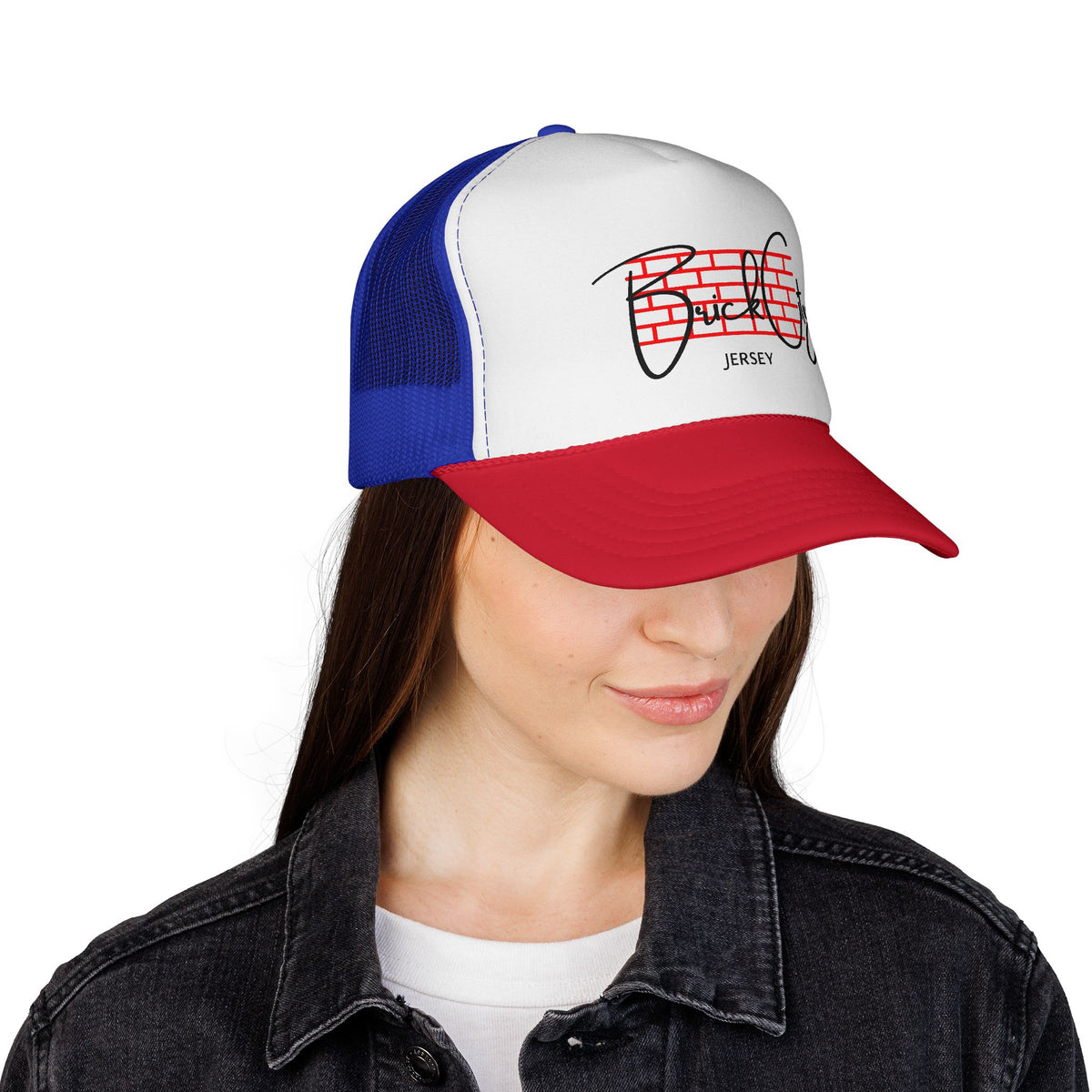Brick City Jersey Trucker Cap — Retro Red Brick Script Hat