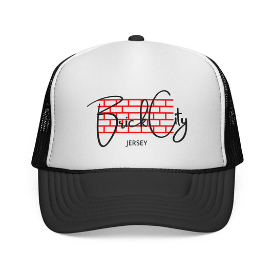 Brick City Jersey Trucker Cap — Retro Red Brick Script Hat