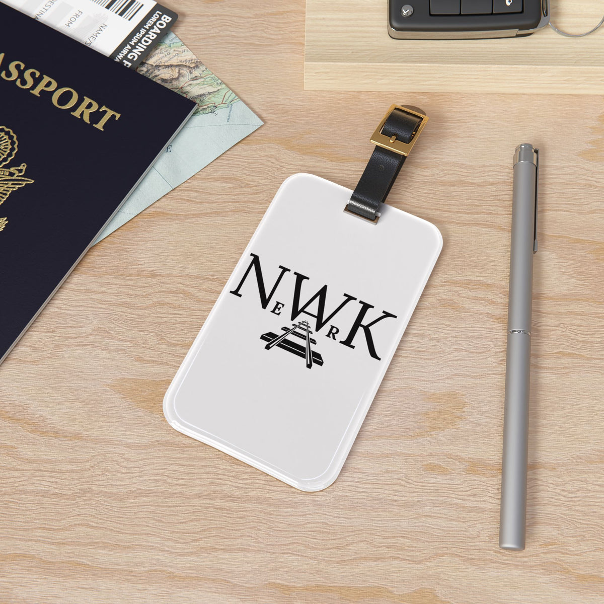 NEWARK Luggage Tag — Minimal Black City Rail Logo Travel ID Tag