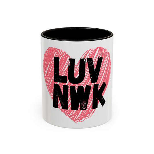 LUV NWK Heart Mug — Pink Sketch Heart Coffee Cup (11oz & 15oz)