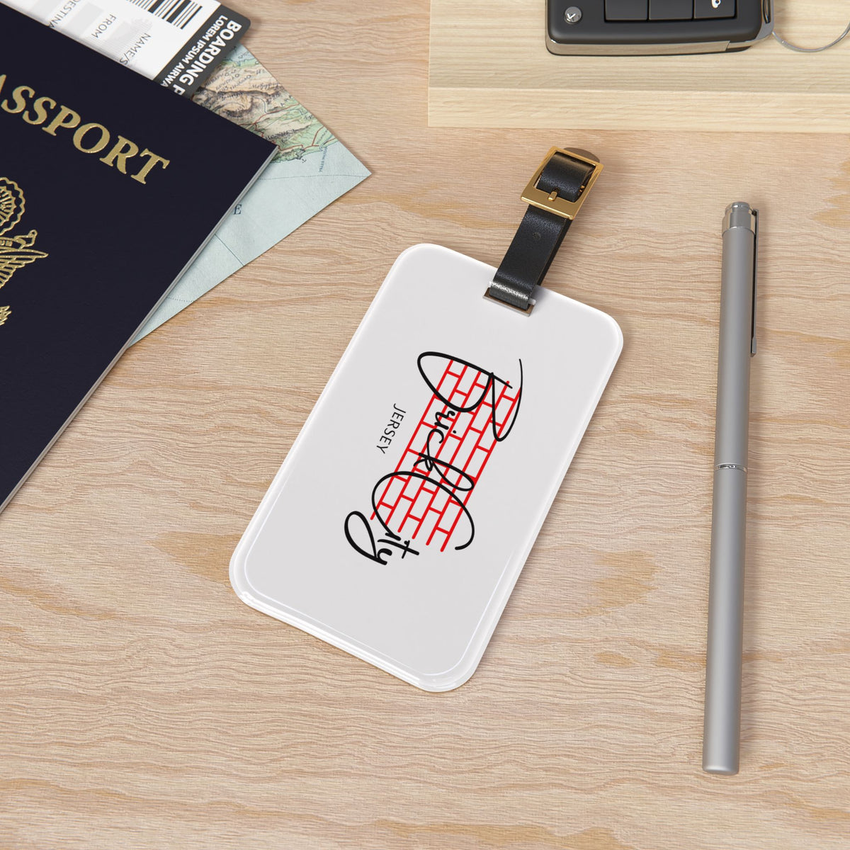 Jersey Brick City Luggage Tag — Travel ID with Red Brick Graphic