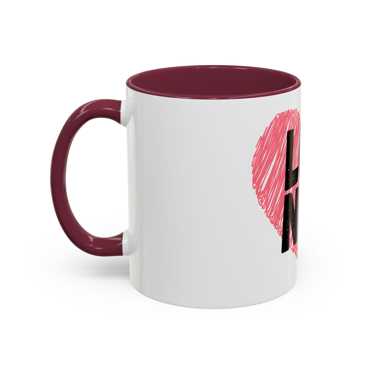 LUV NWK Heart Mug — Pink Sketch Heart Coffee Cup (11oz & 15oz)