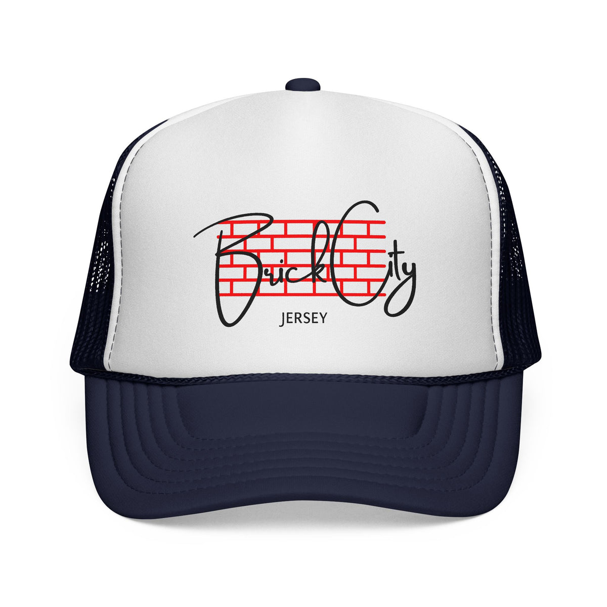 Brick City Jersey Trucker Cap — Retro Red Brick Script Hat