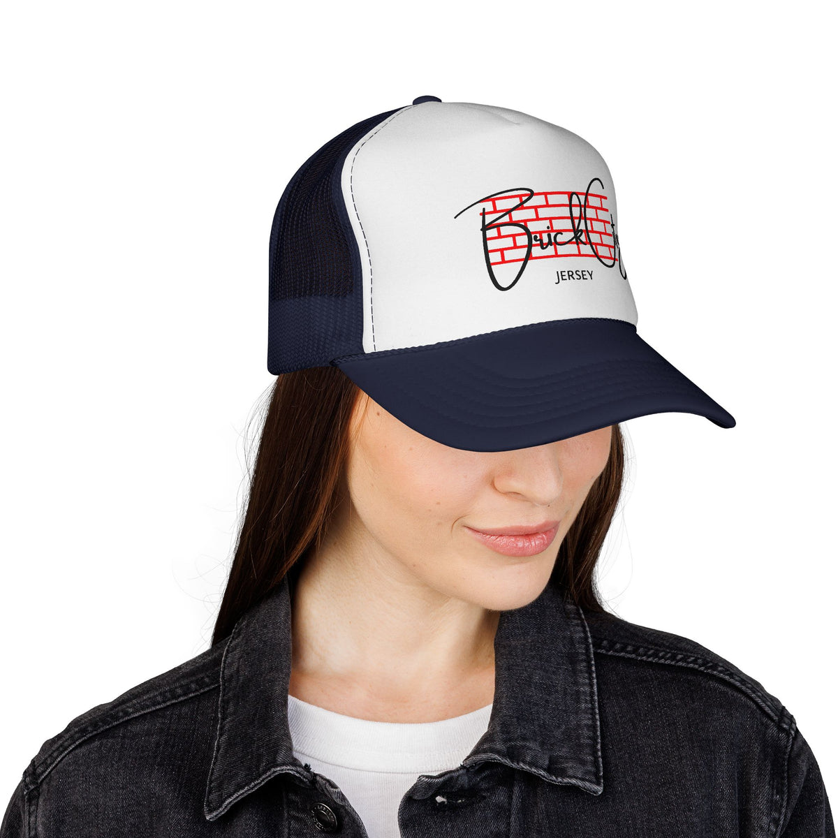 Brick City Jersey Trucker Cap — Retro Red Brick Script Hat