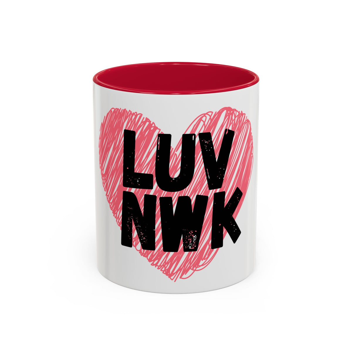 LUV NWK Heart Mug — Pink Sketch Heart Coffee Cup (11oz & 15oz)