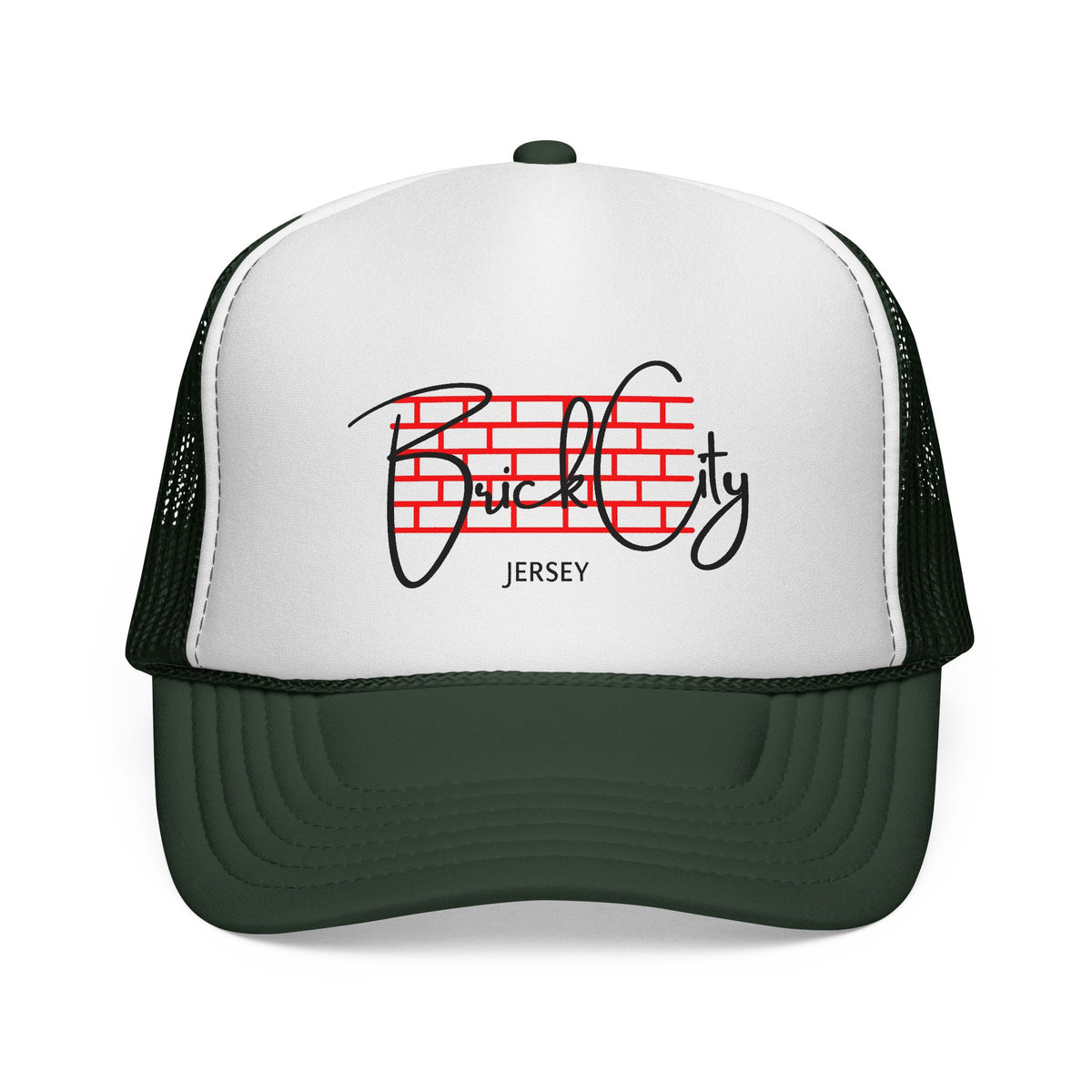 Brick City Jersey Trucker Cap — Retro Red Brick Script Hat
