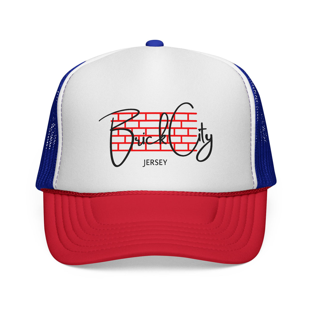 Brick City Jersey Trucker Cap — Retro Red Brick Script Hat