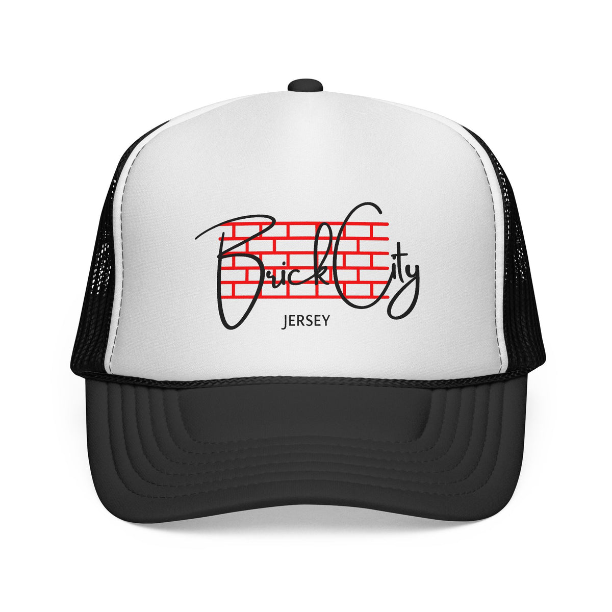Brick City Jersey Trucker Cap — Retro Red Brick Script Hat