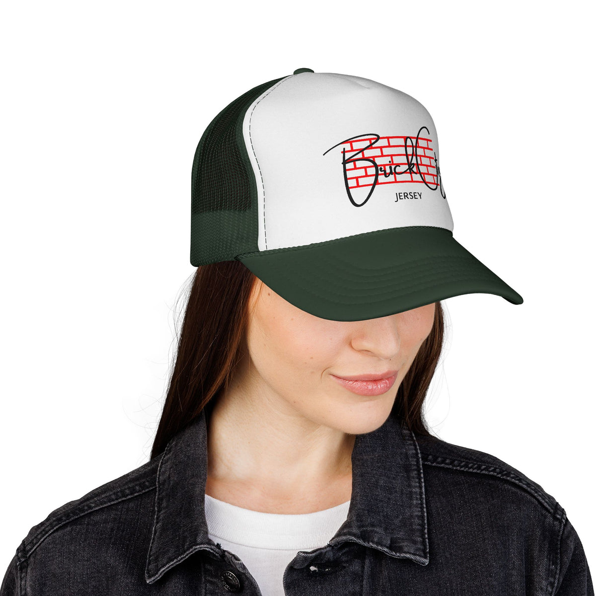 Brick City Jersey Trucker Cap — Retro Red Brick Script Hat