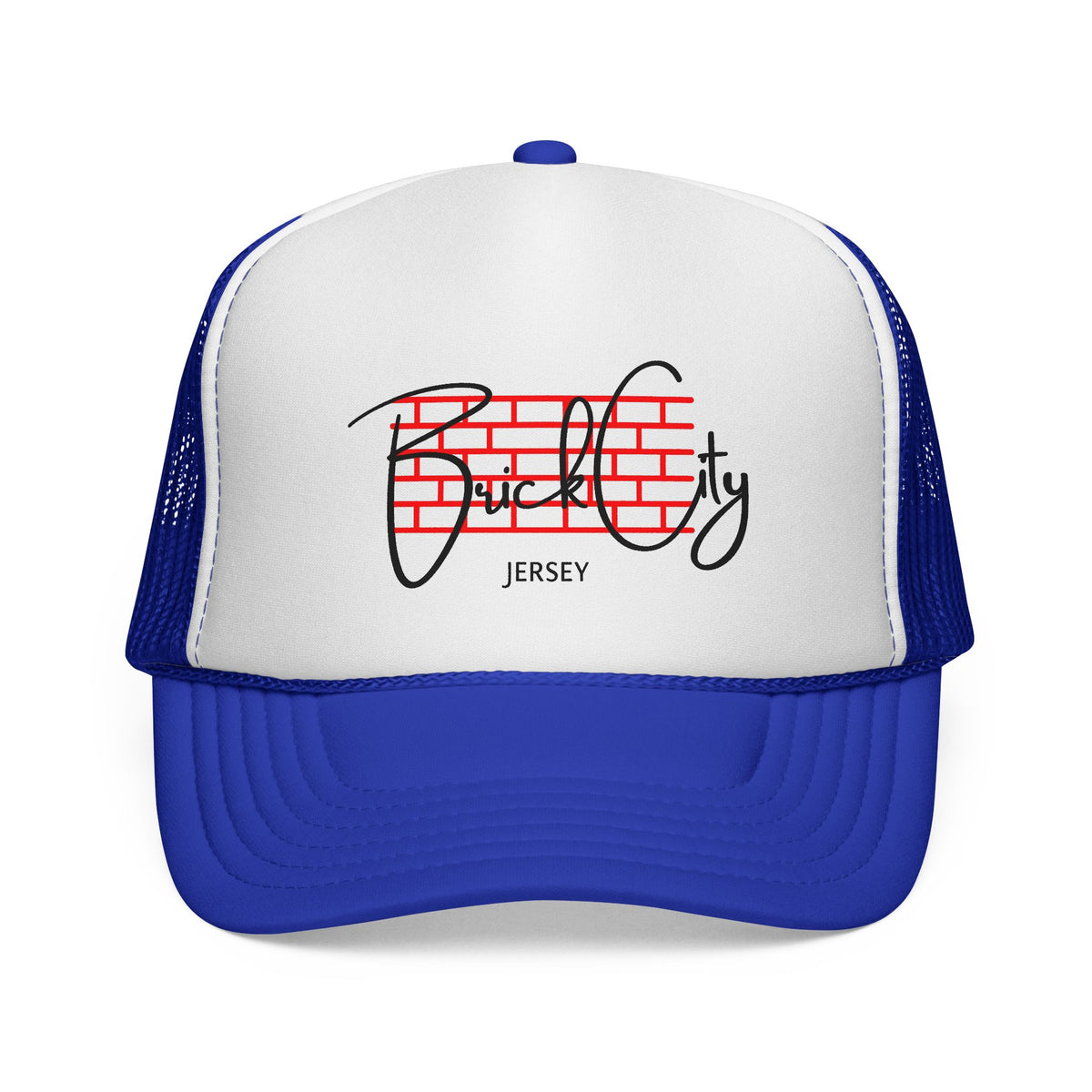 Brick City Jersey Trucker Cap — Retro Red Brick Script Hat
