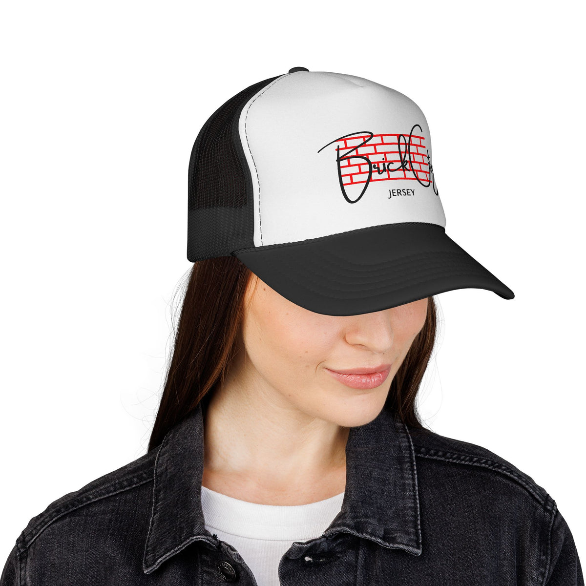 Brick City Jersey Trucker Cap — Retro Red Brick Script Hat